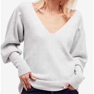 Free People V-neck Balloon Sleeve Sweater